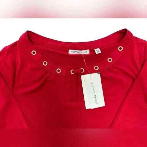 Notations NWT Blouse Red Gold Grommet Stretch Size  PM - Picture 6 of 10